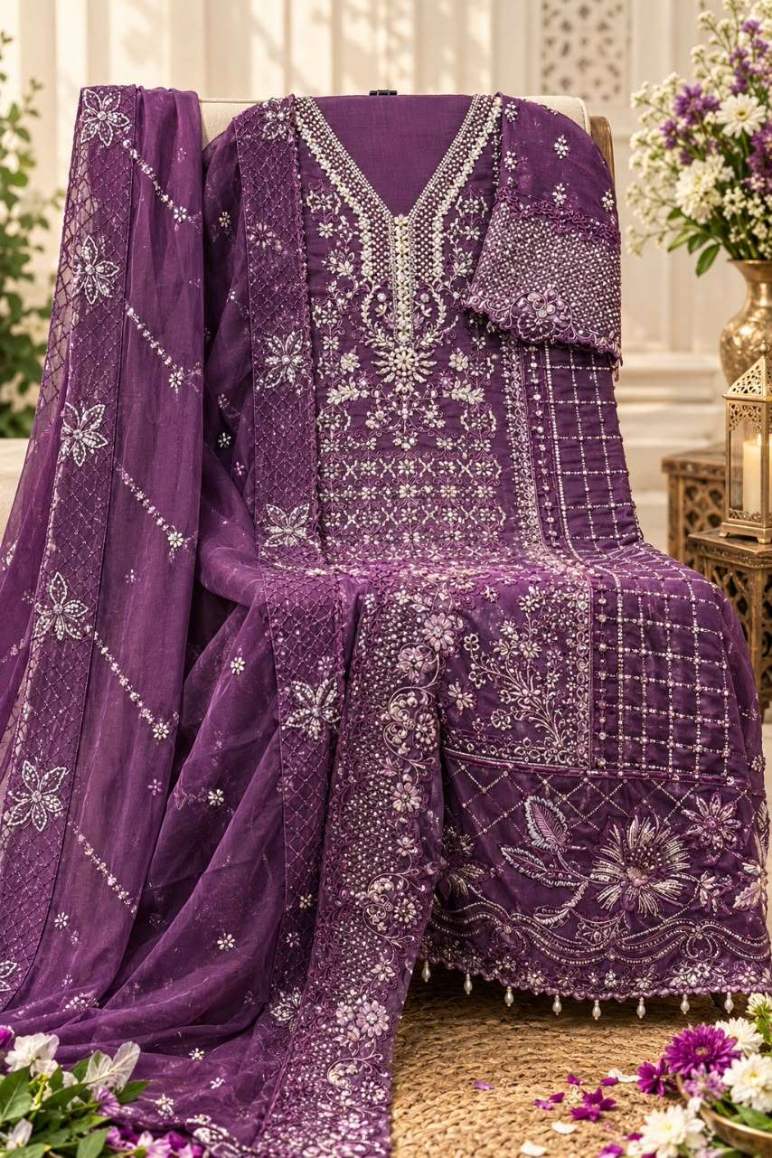 SHREE FABS 5643 COLOR CHIFFON EMBROIDERY KHATLI & CUT WORK SUIT WEDDING OUTFIT ONLINE